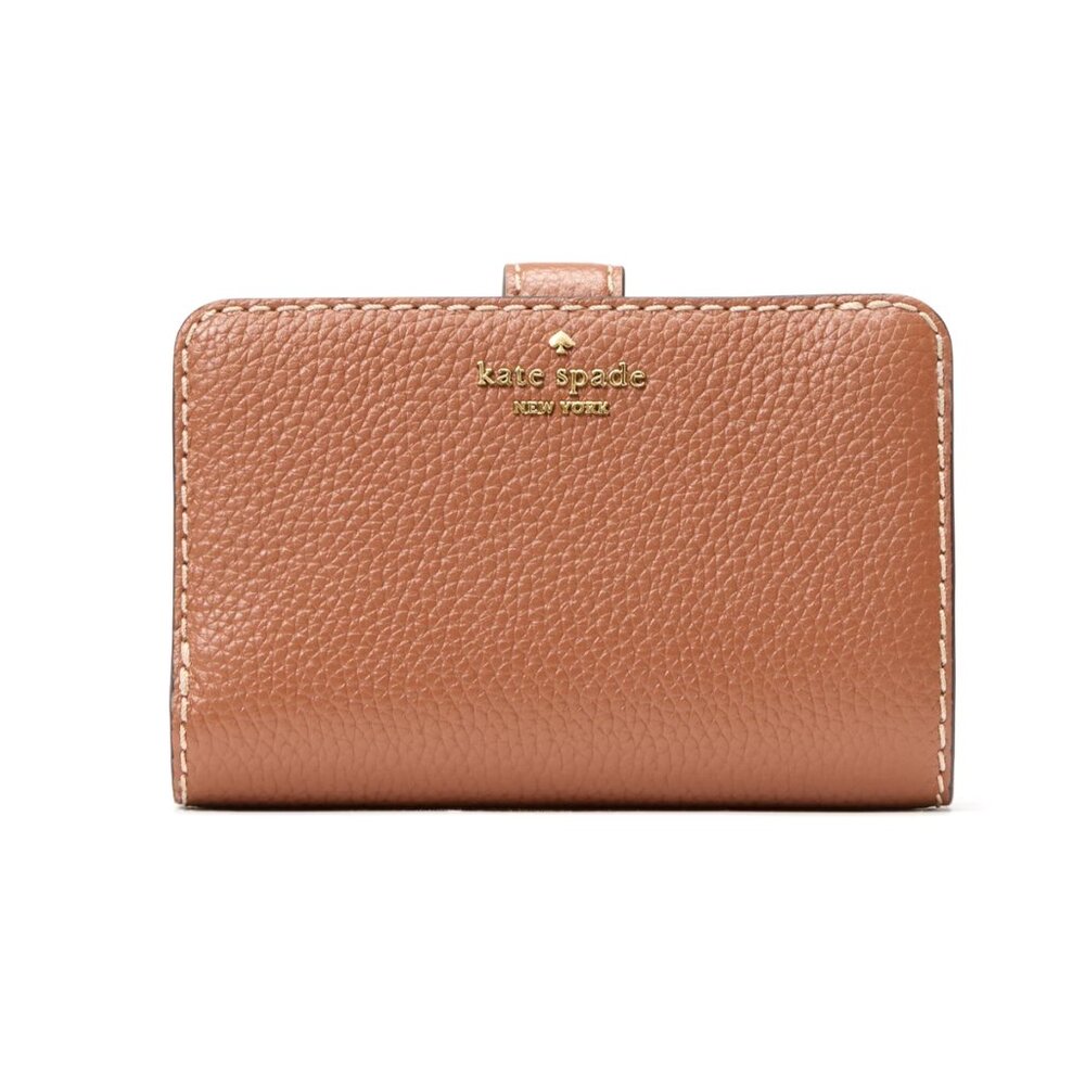 New Kate Spade Lena Medium Compact Bifold Wallet Pebble Leather Warm Gingerbread